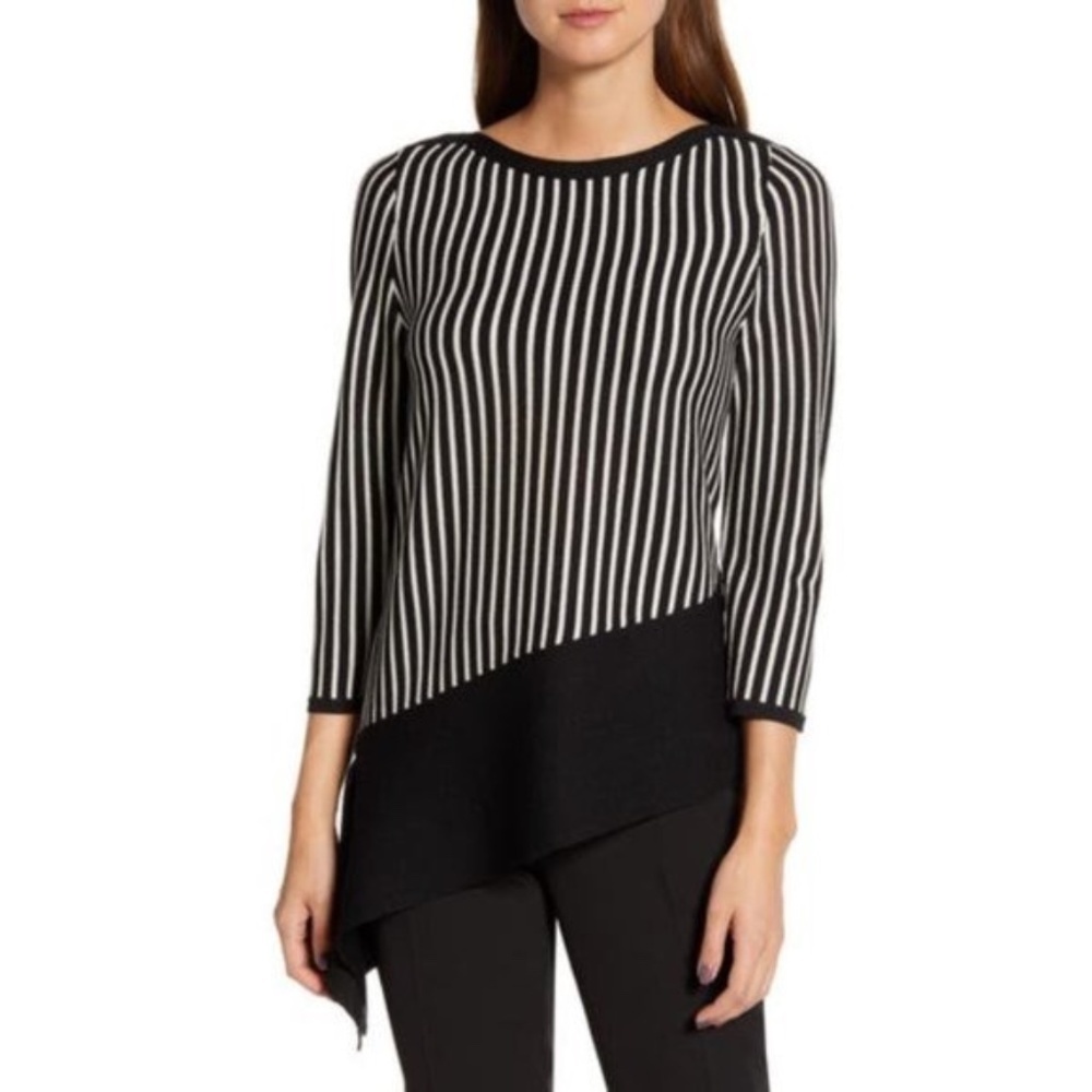Anne Klein Stripe Asymmetrical Top